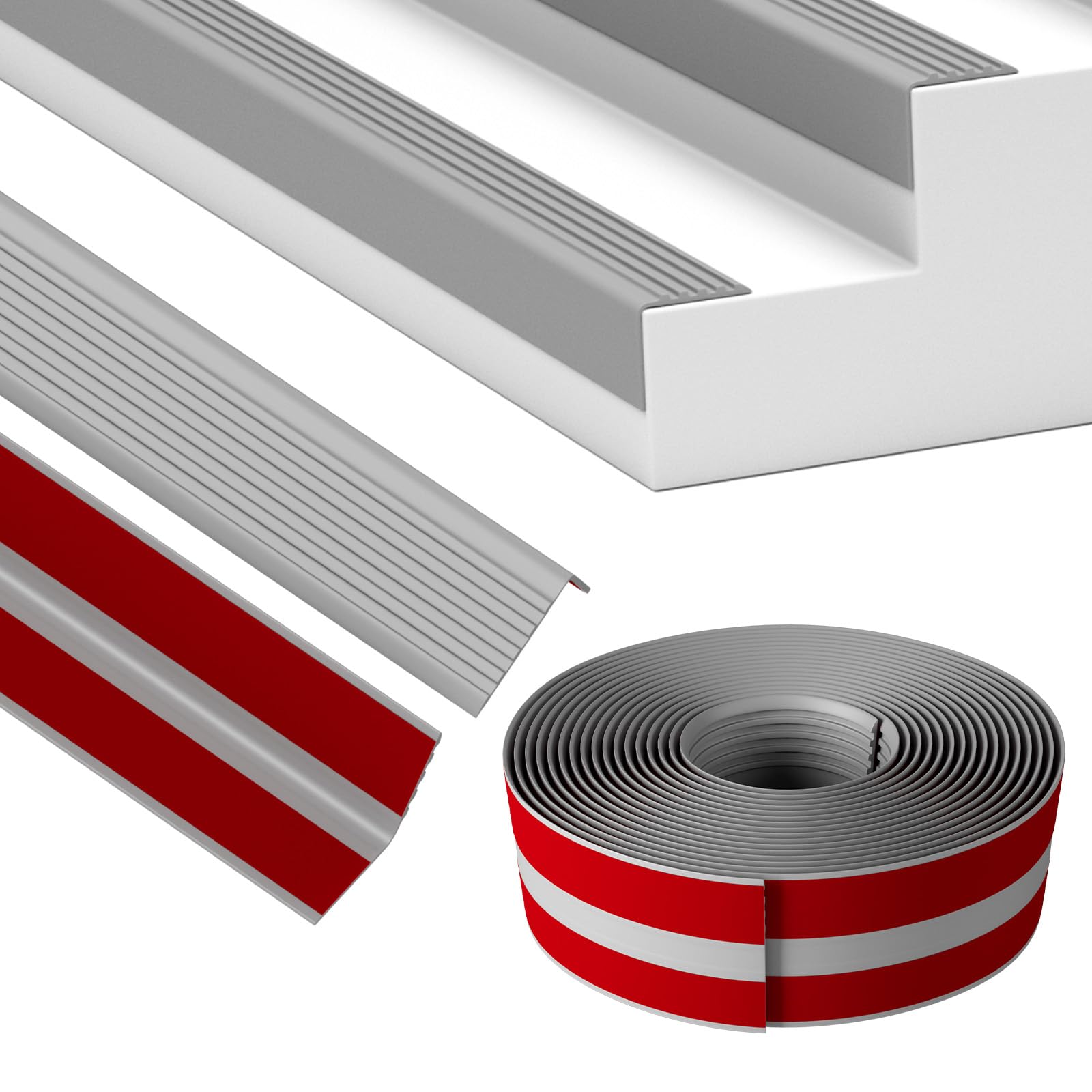 Stair Edge Trim,Vinyl Rubber Stair Nosing, Non-Slip Self Adhesive Stair Edge Protector Suitable for Indoor/Outdoor Stairs, Non-Slip and Waterproof, 40FT