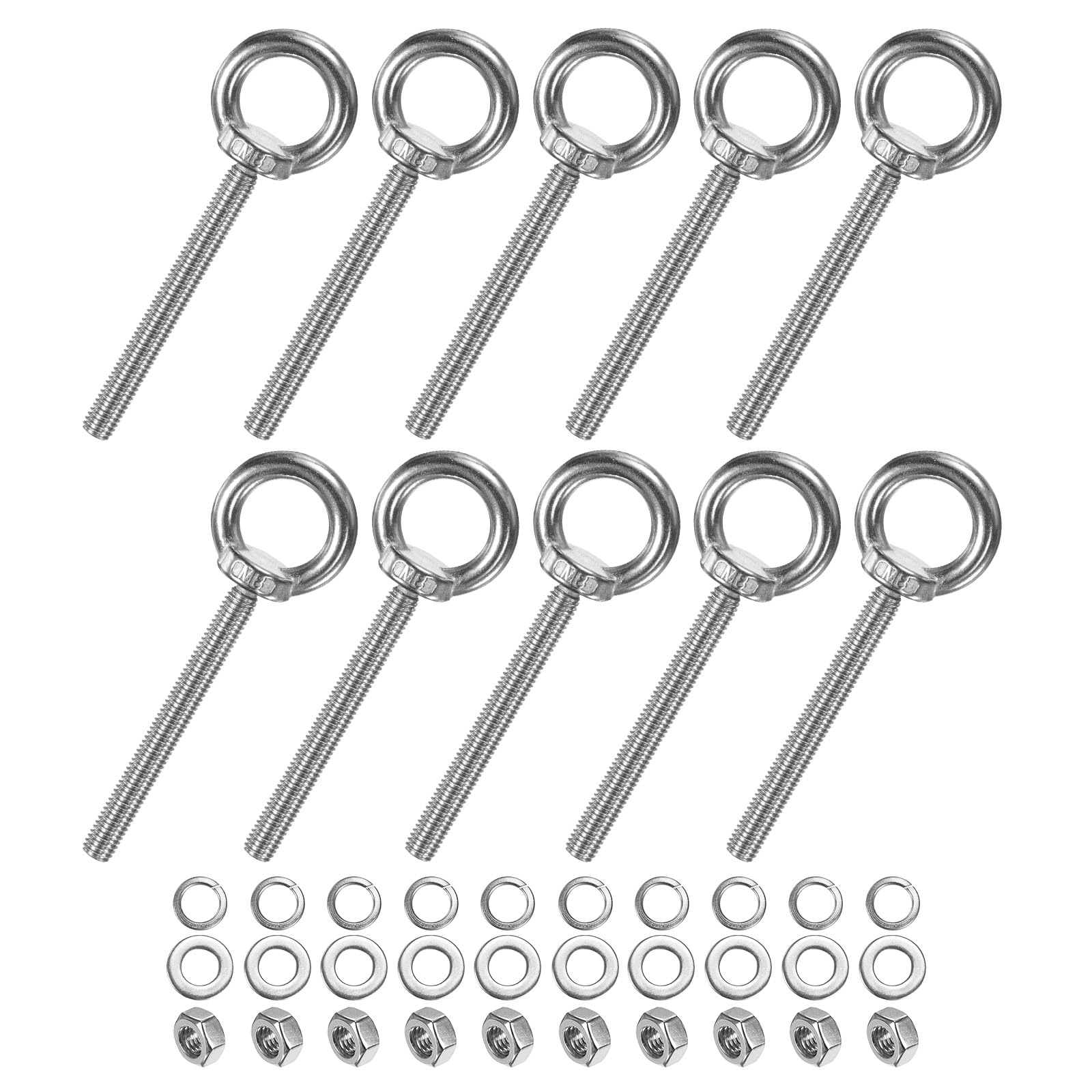 M METERXITY 10-Sets Stainless Eyebolt M8x80mm Shoulder Lifting Eye Bolt with Nuts Washers Male Screw Thread Ring Shoulder Eye Bolts Length 3.15 Inch for Suspending/Fastening