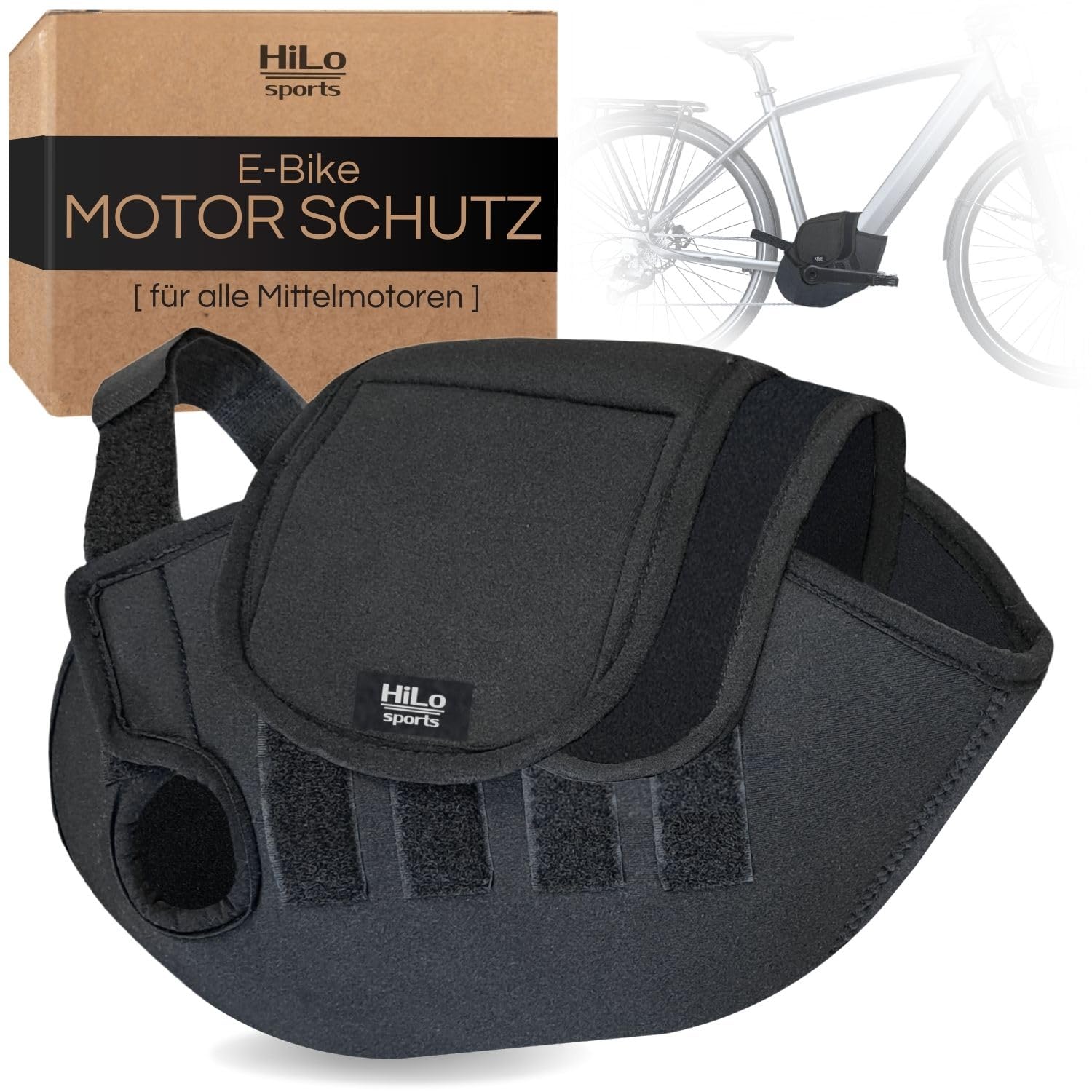 HiLo sports E-Bike Motor Schutzhülle - [Für alle Mittelmotoren] - Passend für Bosch, Shimano, Brose, Yamaha - Fahrrad Transportschutz bei Regen, Spritzwasser & Schmutz -Neopren Fahrradschutz (Neopren)