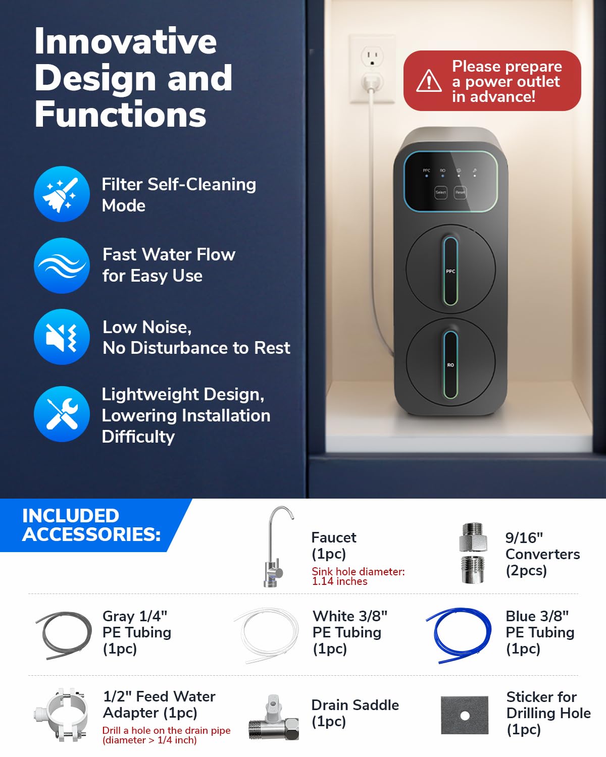 E6 600GPD Compact Reverse Osmosis System, 9 Stage Tankless RO System Under Sink Water Filter, Easy to Install, 600 GPD Fast Flow, High Pure to Drain, RO Filtration Water Purification - Image 6