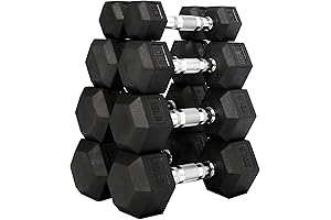 Signature Fitness Rubber Coated Hex Dumbbell Weight Set and Storage Rack