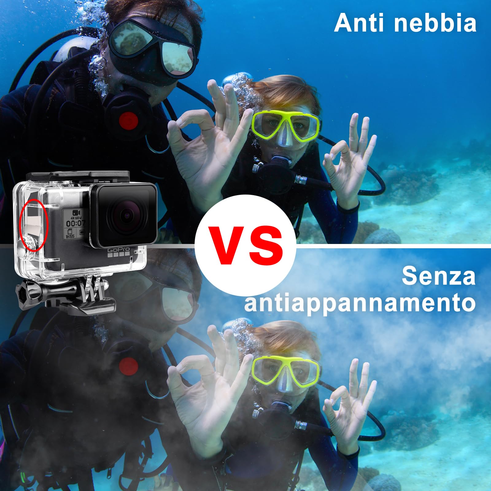 Custodia Protettiva Impermeabile per GoPro Hero 5/6/7, 60m Custodia Subacque Accessori Include Supporti Viti e 12 Inserti Antiappannamento per GoPro Hero 5/6/7 Fotocamera Digitale