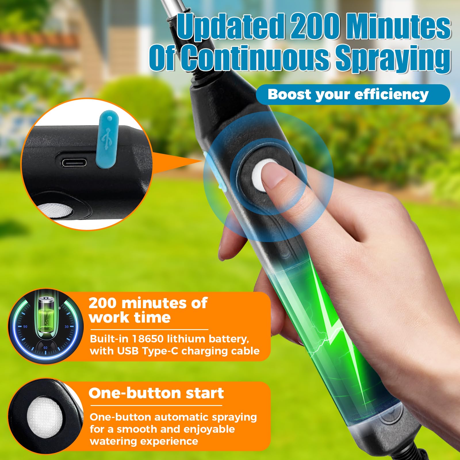Spruzzatore Elettrico 8L Spruzzatore da Giardino a Pressione con 3 Ugelli Regolabili Per Giardino Serra Irrigazione, Diserbo Spruzzatura di Erbicidi e Insetticidi