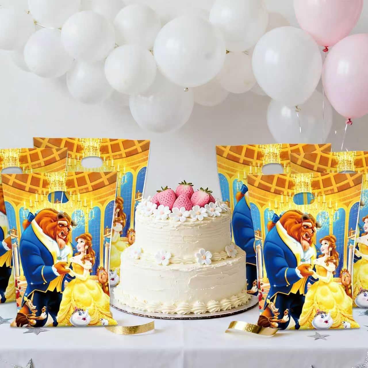 30Pcs Beauty and the Beast Party Favors Bags with Handle Themed Goodie Candy Snack Bag Plastic Waterproof Gift Pack for Birthday Decoration Supplies (blue05) image 4