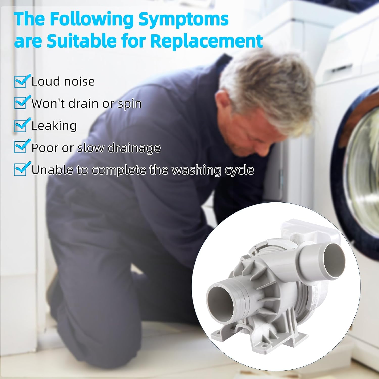Washer Drain Pump, AHA75673404, Compatible with LG Washer (some models), WT7100CW WT7150CW WT7300CW WT7305CW WT7405CW WT7800CV WT7900HBA, Replace Number: AHA75673402 AP6978814 PS12748410