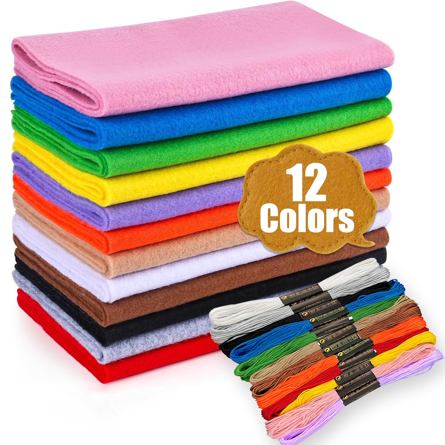 Wonninek Bastelfilz Filzstoff 20.5 x 90 cm Polyester Felt Fabric Filzplatten mit Bunter Stickgarn Farbig Filz Blätter zum DIY Handwerk Nähen Projekte Manual Decoration