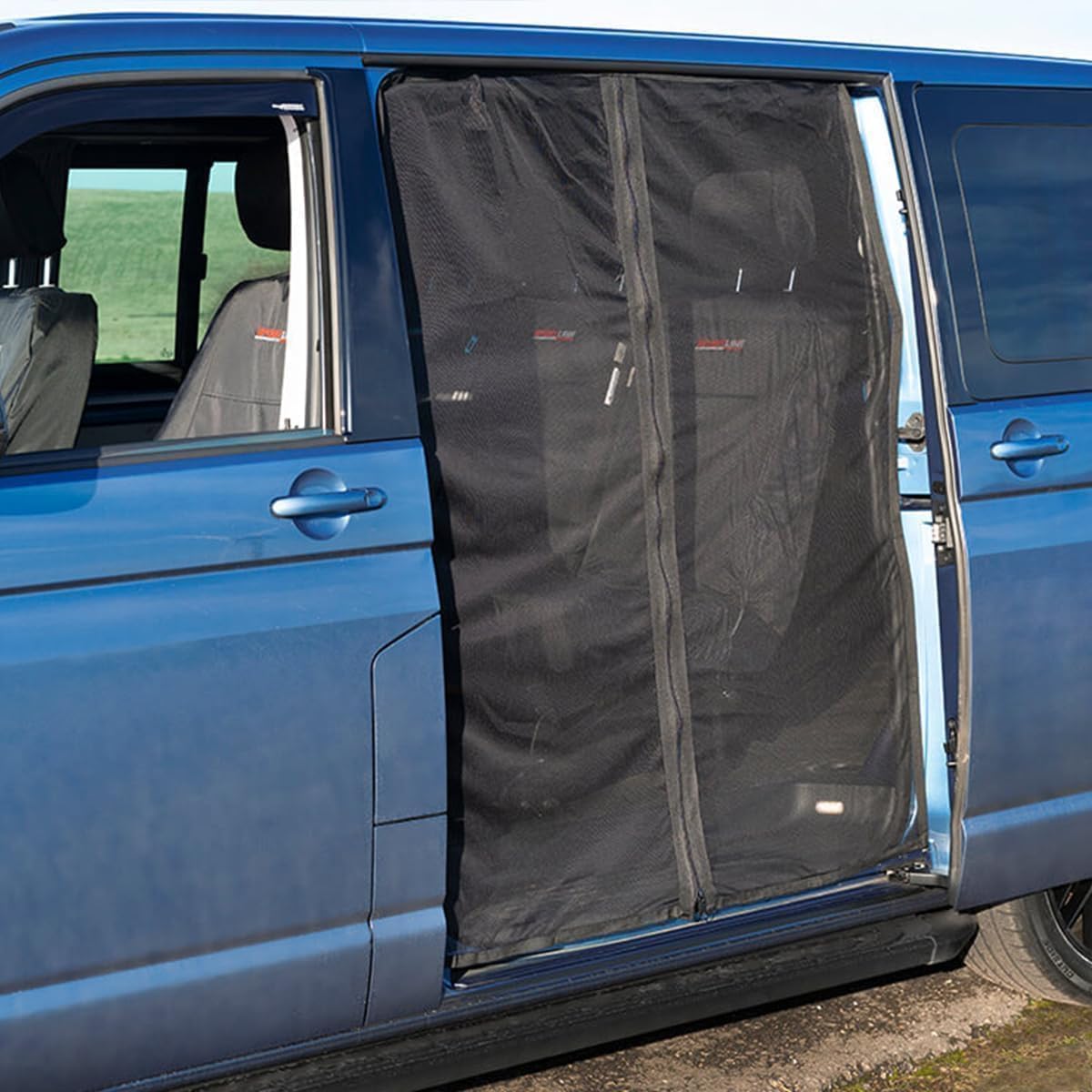 T5 Auto Schiebetür Magnetisch Fliegengitter groß 150 x 144cm Van-Insektenschutz schwarzes Mesh-Moskitonetz, Sonnenschutz für Auto T6, T4, Wohnwagen, Wohnmobil, Seitentür Camping zubehör