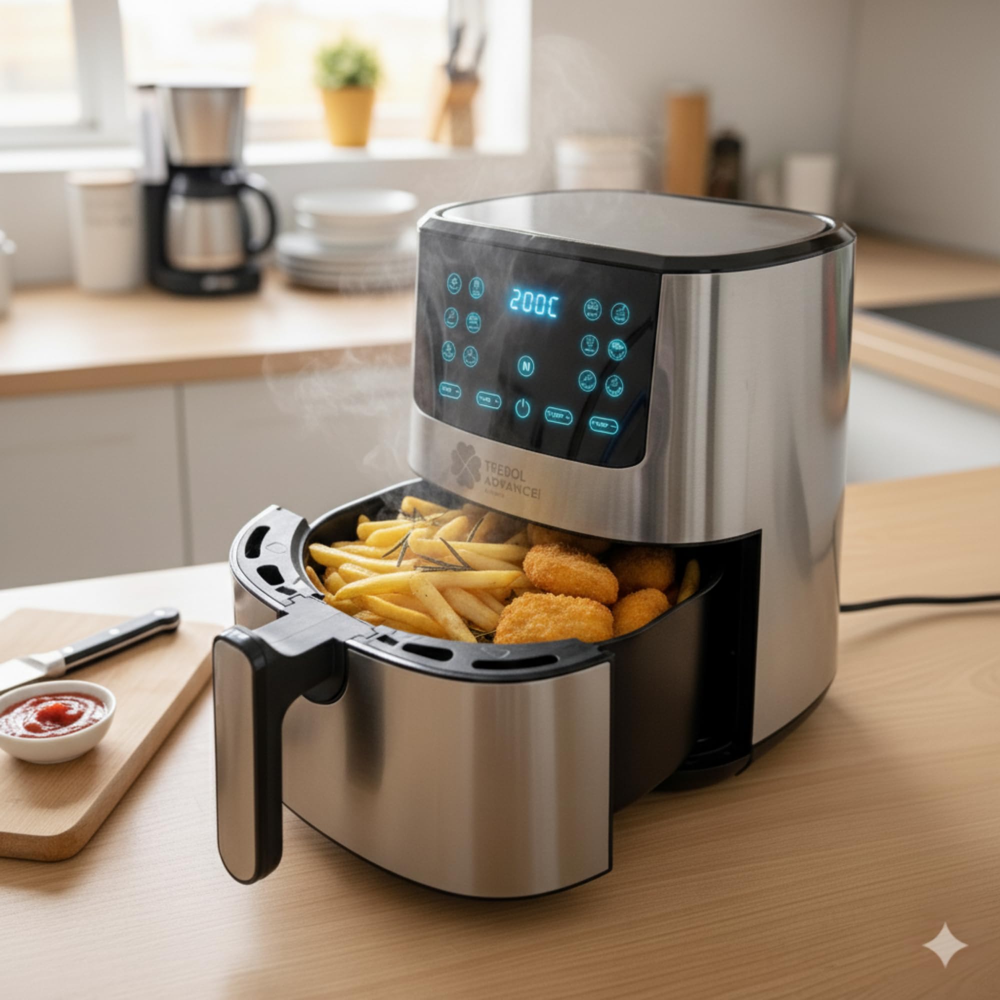 Air fryer TREBOLFRY 5.0 – 5 L, 1300 W, 12 Programas, Tecnología de Aire 360°, Sin Aceite, Temporizador 60 min, Temperatura 60-200 °C, Libre de BPA y PFOA – Cocina Saludable y Rápida(5 Litros)