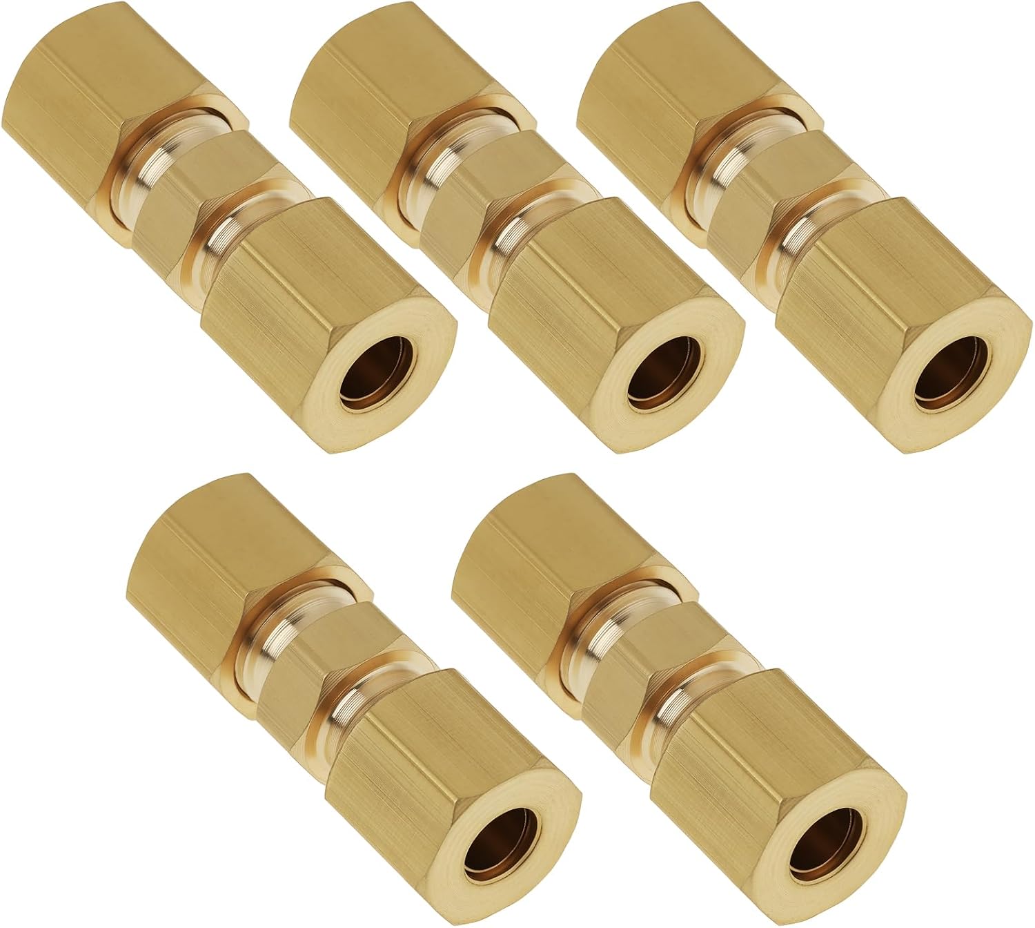 ECSiNG 5X 5mm Brass Straight Compression Fitting Union Hex Head for 3/16" Automotive Brake Line