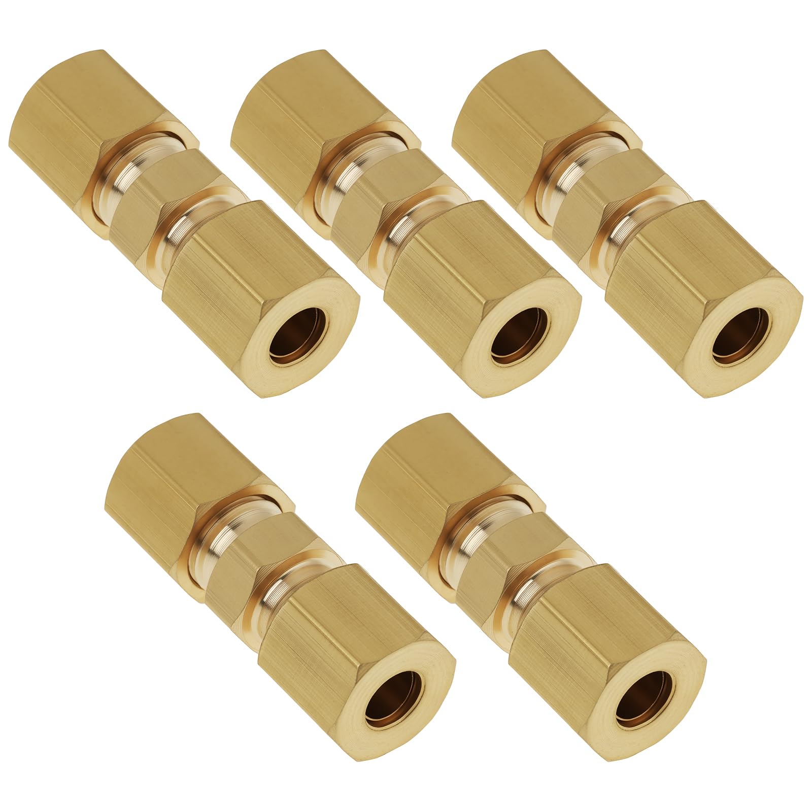 ECSiNG 5X 5mm Brass Straight Compression Fitting Union Hex Head for 3/16" Automotive Brake Line