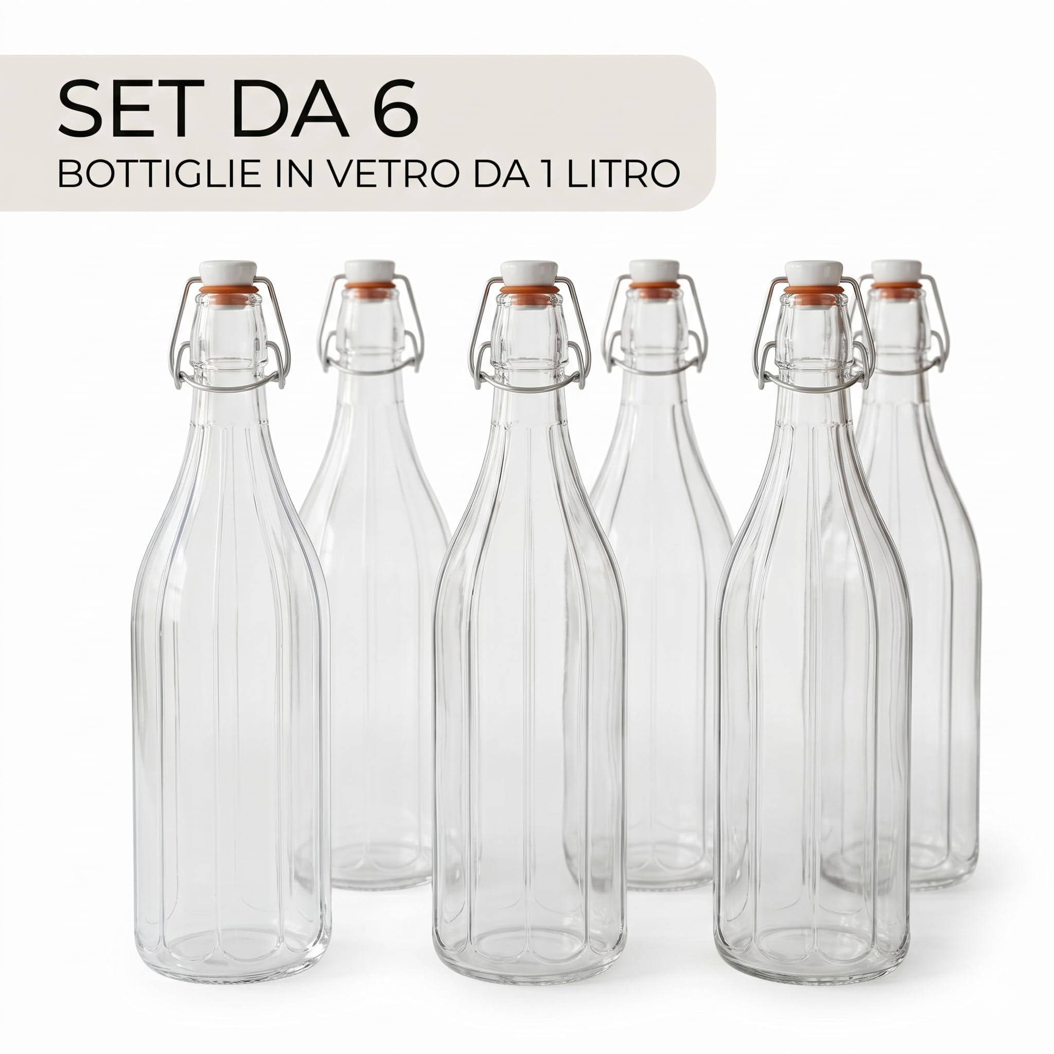 BERARDI | Set 6 bottiglie in vetro per acqua, vino, bevande, drink (VINTAGE ERMETICHE)