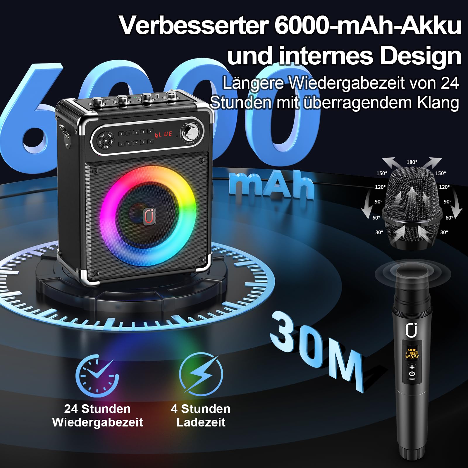 JYX Karaoke Maschine, Karaoke Anlage mit 3 Mikrofonen, Tragbare Bluetooth 5.3 Karaoke Box, 80W PA Anlage mit RGB-Lichtern, Bass/Höhen/Echo, TWS/FM/TV/AUX/USB/TF/Rec für Familie, Party, Outdoor