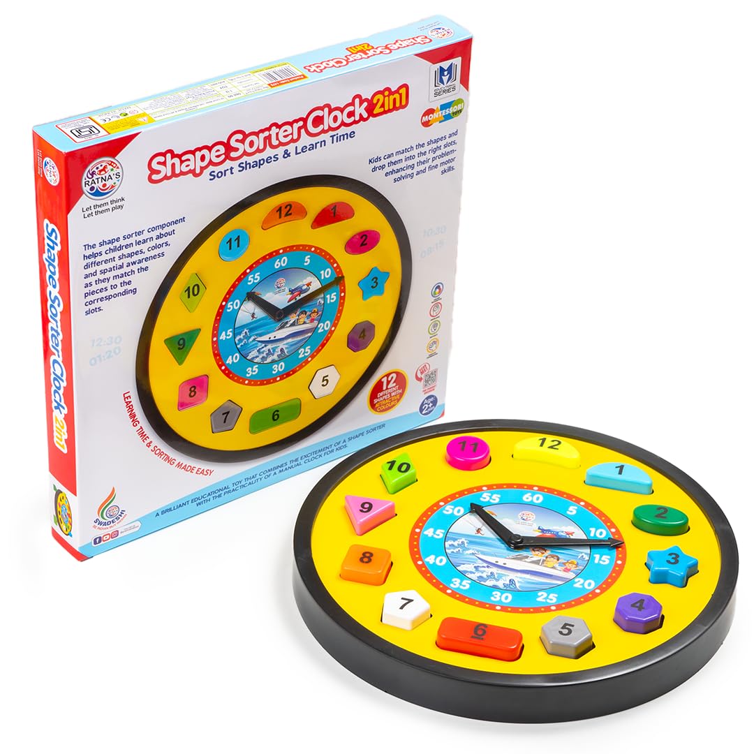 Ratnas Shape Sorter Clock 2in1 Educational Clock Learning Toy Along with Shapes, Numbers & Colors Teaching Time Montessori Toys for Toddlers & Kids 3+ Years (Assorted Colours) (B0CKJ5SJ56) Amazon Price History, Amazon Price Tracker