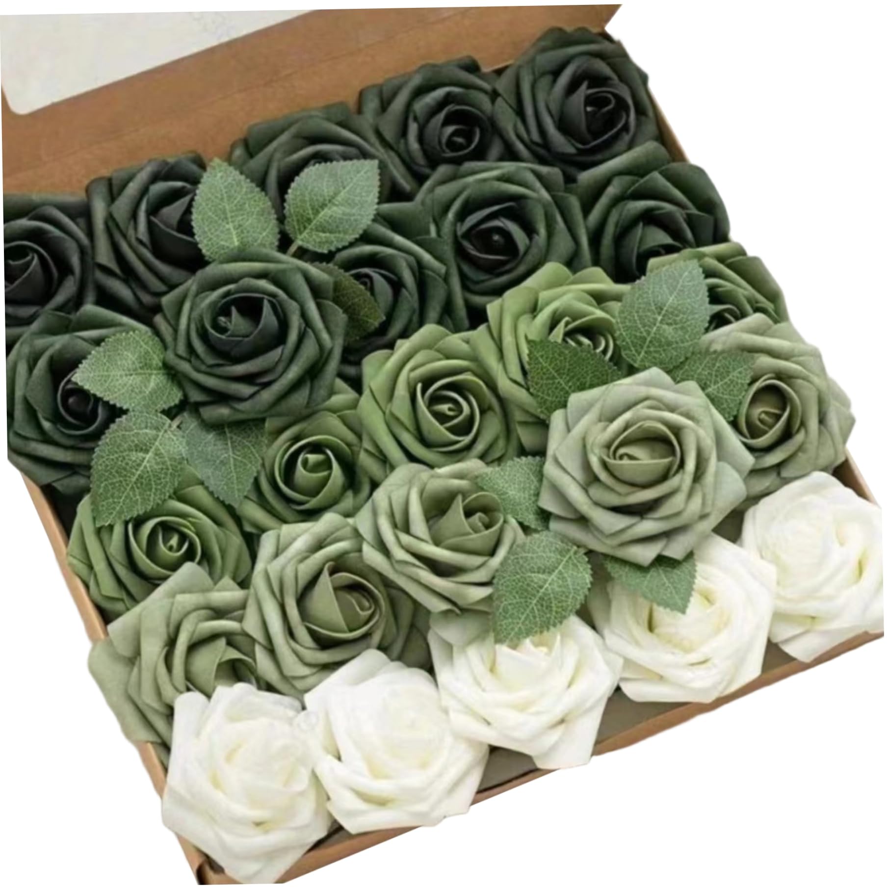 Peosaard Green Emerald Flowers, Roses Artificial Flowers, 25Pcs Lifelike Foam With Stem, Artificial Roses For Diy Wedding Bouquets Bridal Shower Centerpieces, Foam