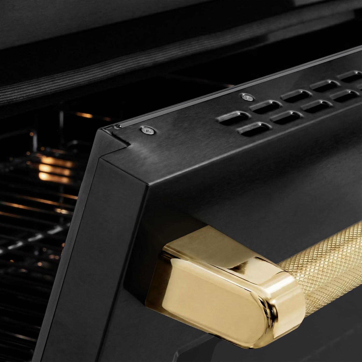 ZLINE Autograph Edition 36 in. 5.2 cu. ft. Paramount Induction Range with 5 Element Cooktop and Electric Convection Oven in Black Stainless Steel with Polished Gold Helix Handle and Knob Accents