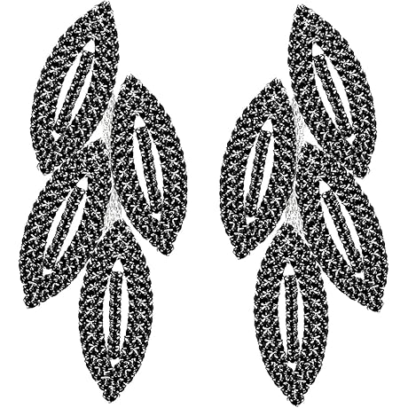 Rhinestone Crystal Chandelier Statement Leaf Earrings