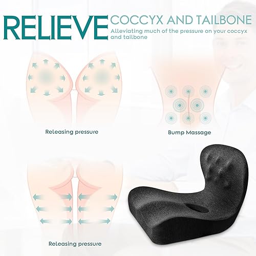 Miniatura 4 de Cojín de asiento de oficina para soporte de trasero y espalda, tamaño extra grande de 18 x 16 x 14.2 pulgadas, diseño en forma de L, cojín de