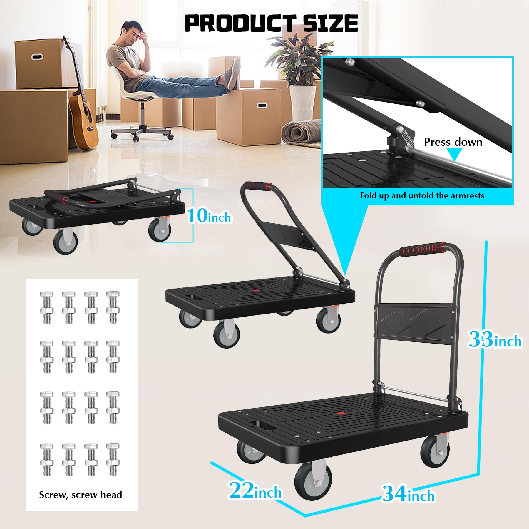 Heavy-Duty Folding Platform Truck - 1000lbs Capacity -2