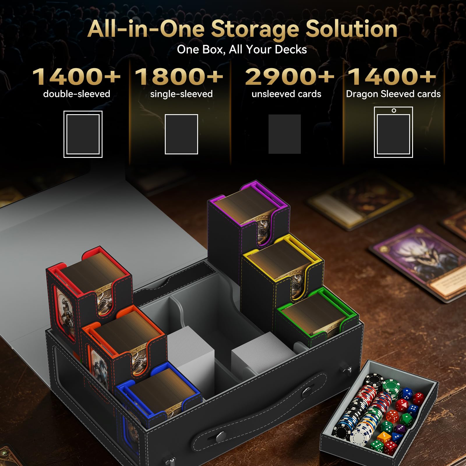 9in1 MTG Deckbox 6 Deck mit Tragbarem Griff,Commander Deck Box mit Display&WüRfelablage 2400+ Karten,Sammelkarten Aufbewahrungsbox mit35pt Magnetischen Kartenhaltern füR Top Loader Tcg Ptcg Sportkarte