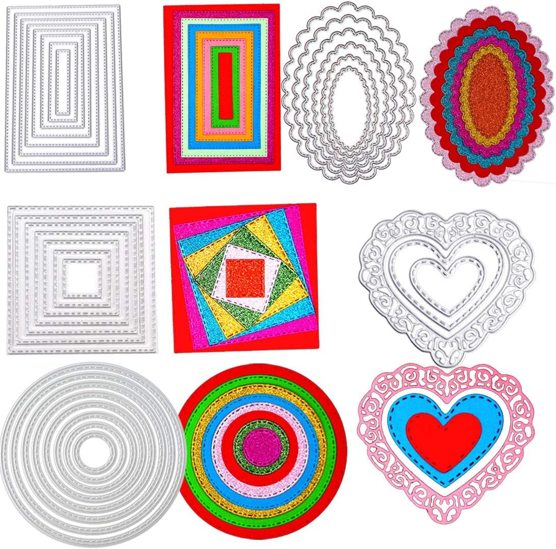 5 Sets Die Cuts Metal Cutting Dies Stencil, Buytra Nesting Dies for Card Making Scrapbooking Album Paper DIY Crafts - Rectangle, Square, Oval, Round, Heart Die Cutting, Total 32 Pieces