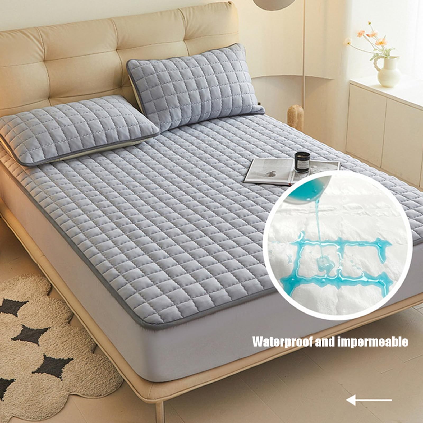 Sábana bajera ajustable extra profunda impermeable de 120 x 200 cm con funda de almohada, protector de colchón de rizo para máxima protección de la cama
