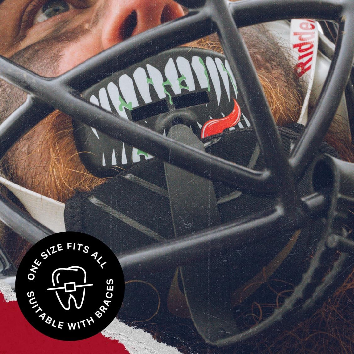 Marvel Venom Lip Guard, Football Mouth Guard with Detachable Strap, Lip Protector Adult and Junior for Football, Lacrosse (One Size, Black) - Image 4