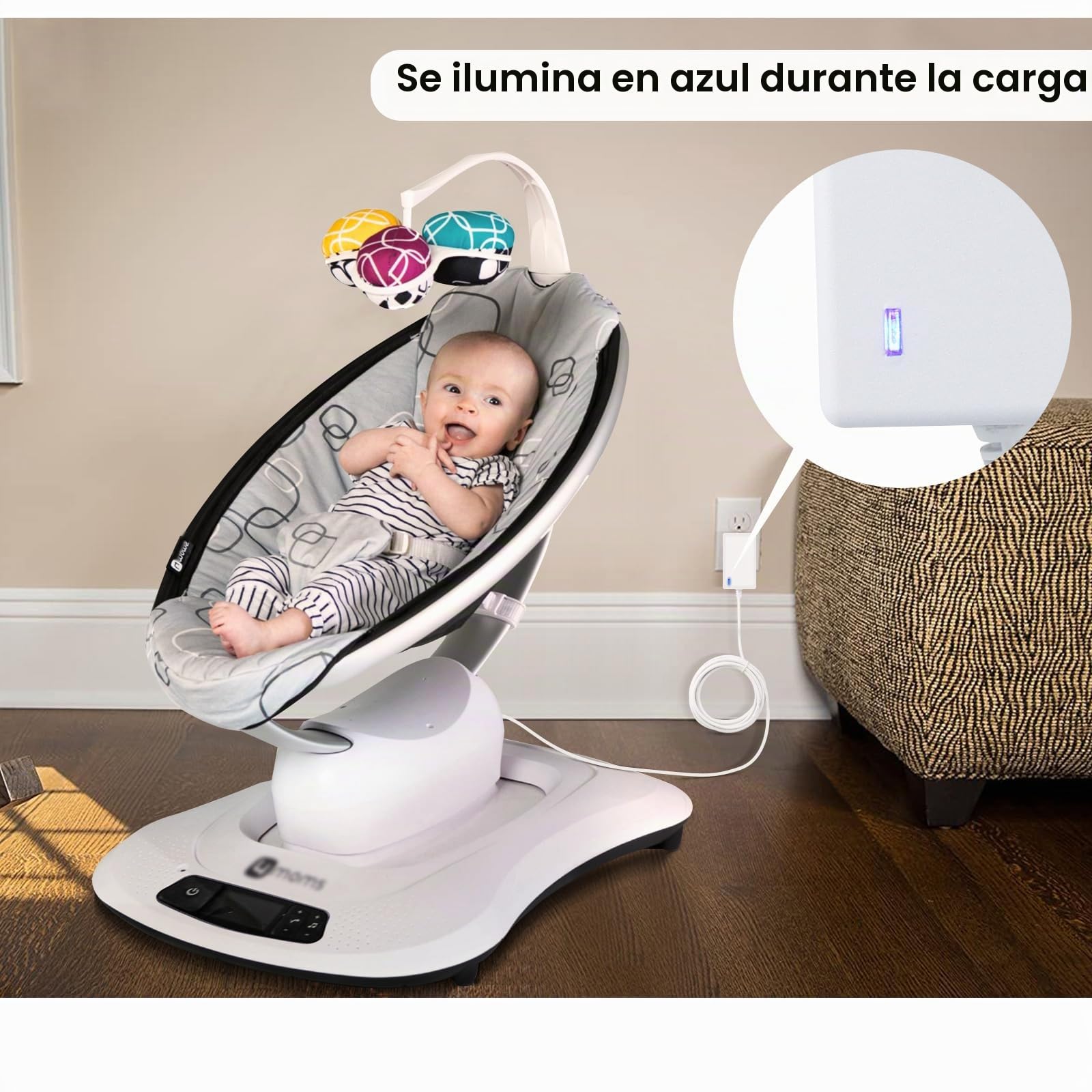 Cable de alimentación de 3 m para 4moms mamaRoo 4, cargador de 12 V 3 A para RockaRoo Baby Swing | Adaptador de CA, color blanco