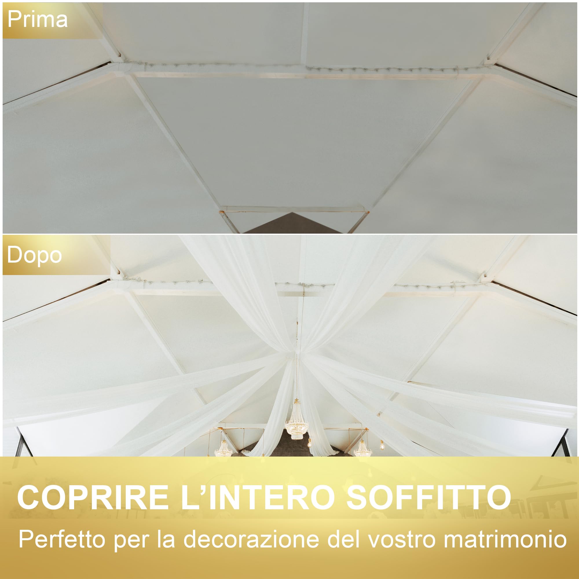 Tenda Decorazione Arco Nuziale, 80CM X 100M - Tessuto non Tessuto Decorativo, Drappeggio per Matrimonio, Rotolo Bianco, Decorazione Matrimonio, Baby Shower, Comunione, Battesimo, Compleanno