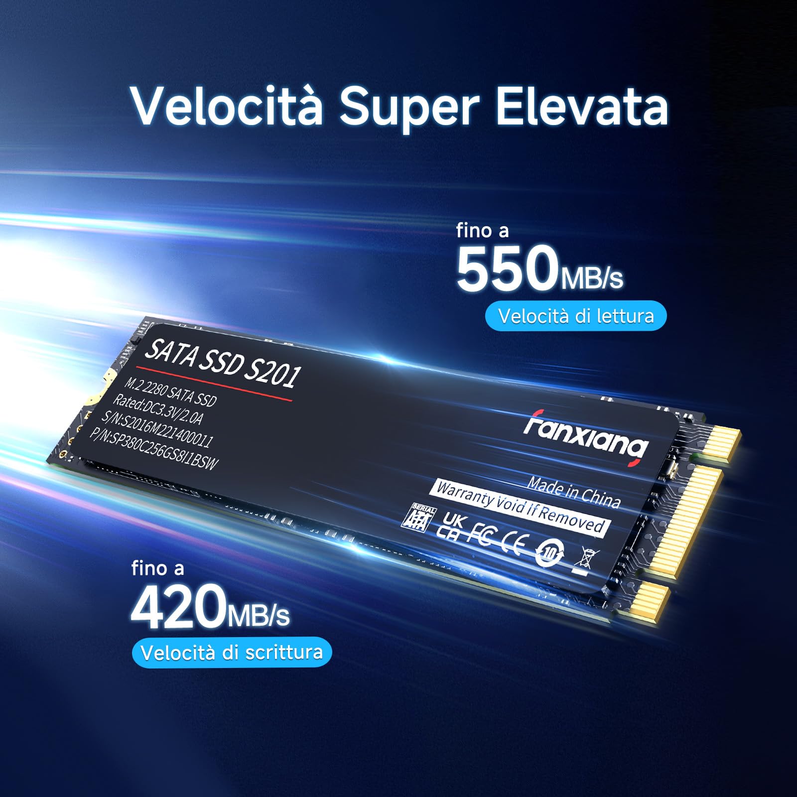 fanxiang S201 SSD SATA 128GB, M.2 2280 SATA Hard Disk SSD Interno, Cache SLC 3D NAND, Fino a 550 MB/s - Compatibile con Computer Portatili e Computer Desktop
