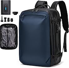 Travel Backpack, Expandable 30L-60L Vacuum Backpack with Pump, Waterproof Lightweight Business Rucksack, Wet Dry Separation, Fits 17.3 Inch Laptop (Dark Blue)