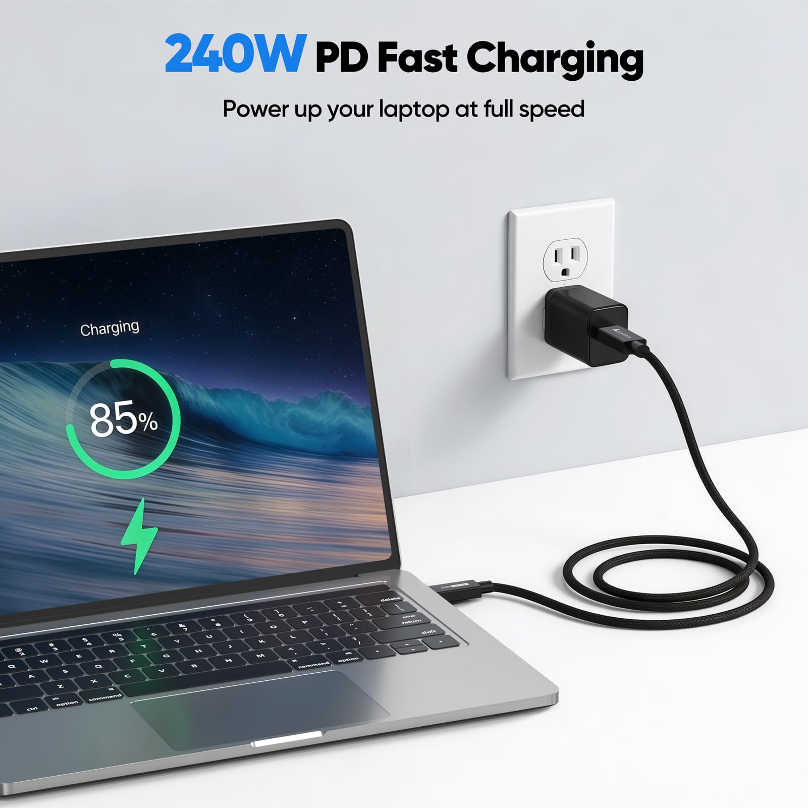 Cable de monitor USB C de 6 pies, 8K a 60 Hz/4K a 144 Hz, transferencia de