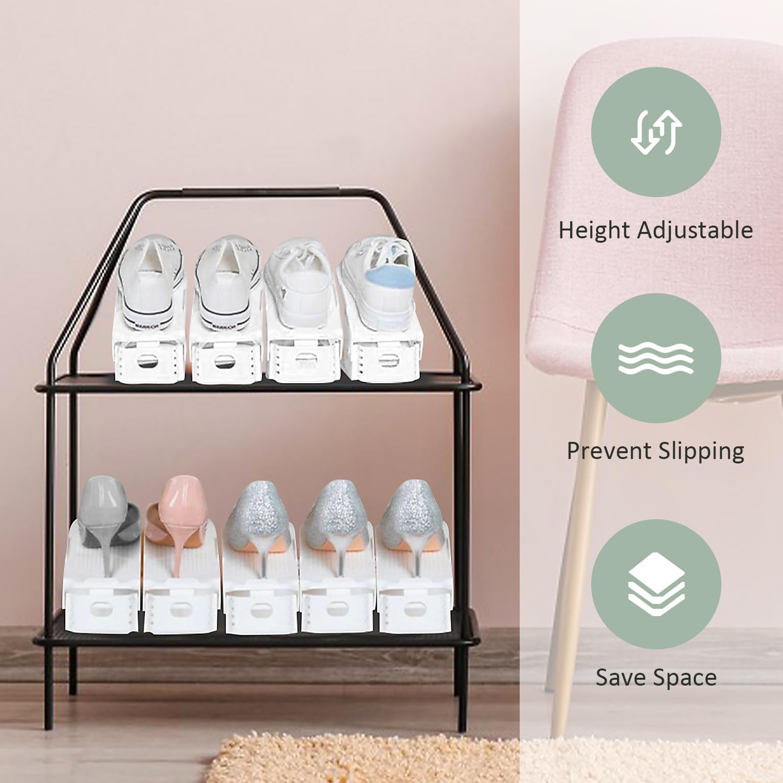 Portascarpe,Set di 24 Organizer Scarpe,Salvaspazio Regolabili da Scarpiera,Porta Scarpe,slot per scarpe organizer,scarpiera a doppio strato,Portascarpe Regolaili in Plastica Durevole