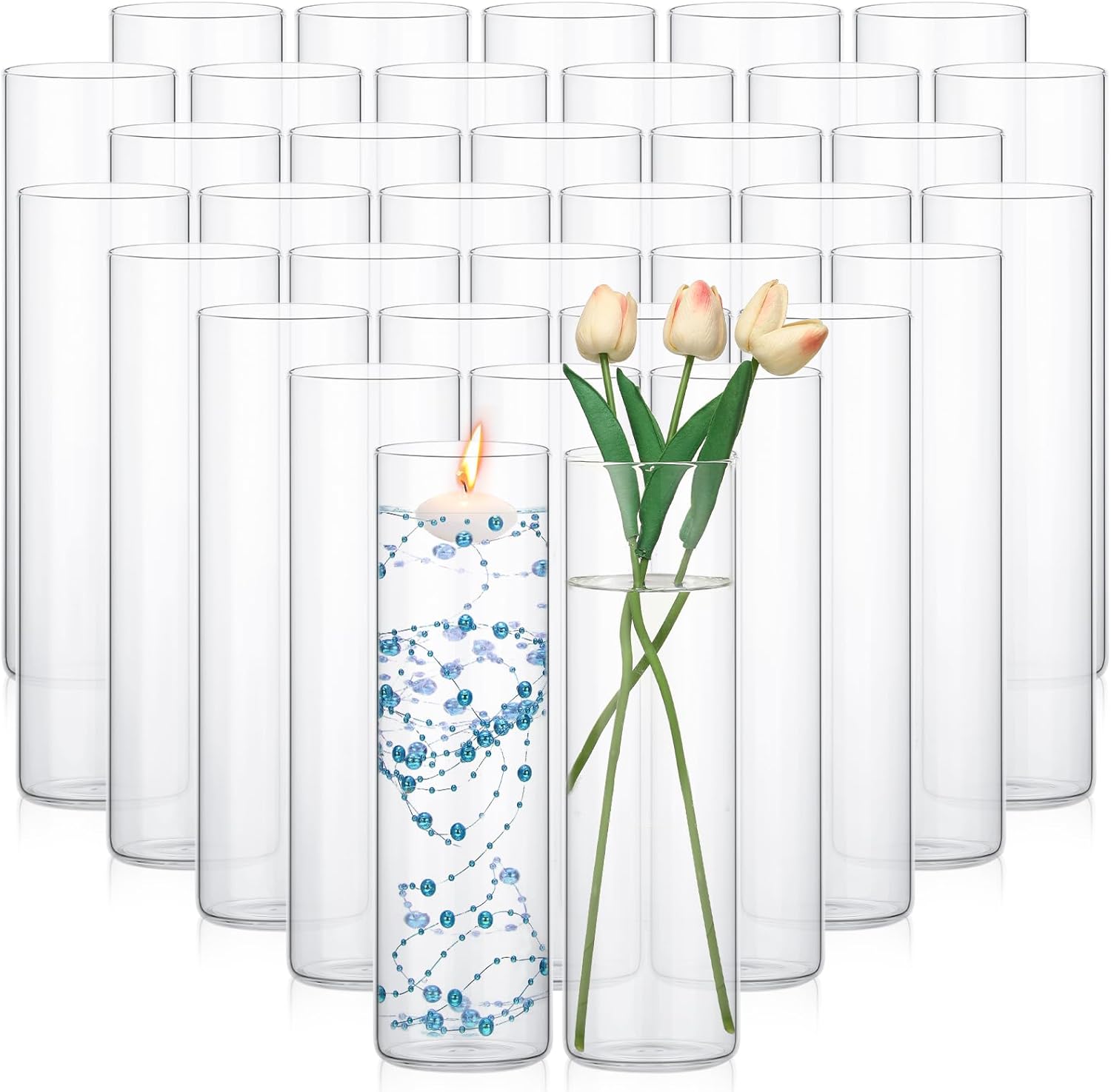 36 Pcs Glass Cylinder Vases for Centerpieces Bulk Clear