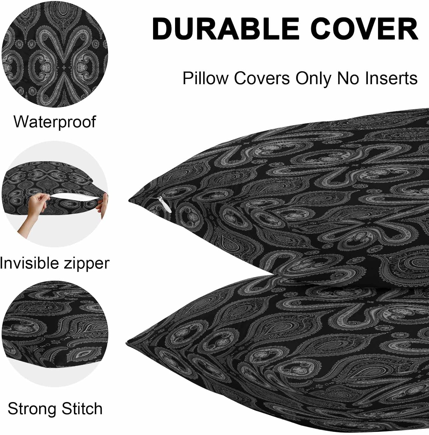 Outdoor Waterproof Throw Pillow Covers Set of 2 Black Grey Abstract Flower Lumbar Pillowcases 20x12 Inches Vintage Boho Texture Decorative Pillows Cushion Case Patio Pillows for Couch Bed Chair Garden