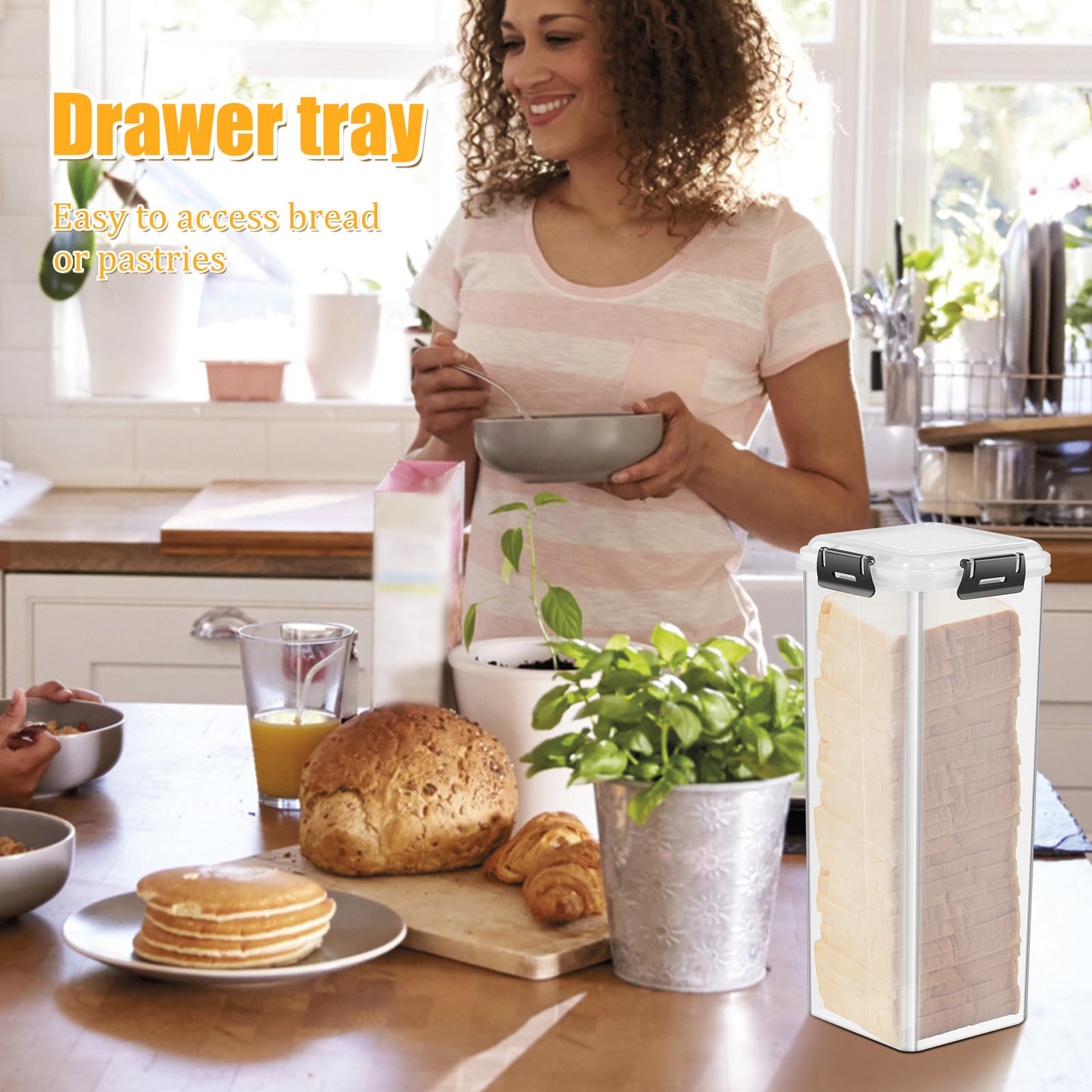 Tafura Contenitore per pane (2 pezzi) con vassoio INGENIOUSLY, contenitore per pane in plastica, contenitore per pane con coperchio ermetico, contenitore per pane fatto in casa, senza BPA