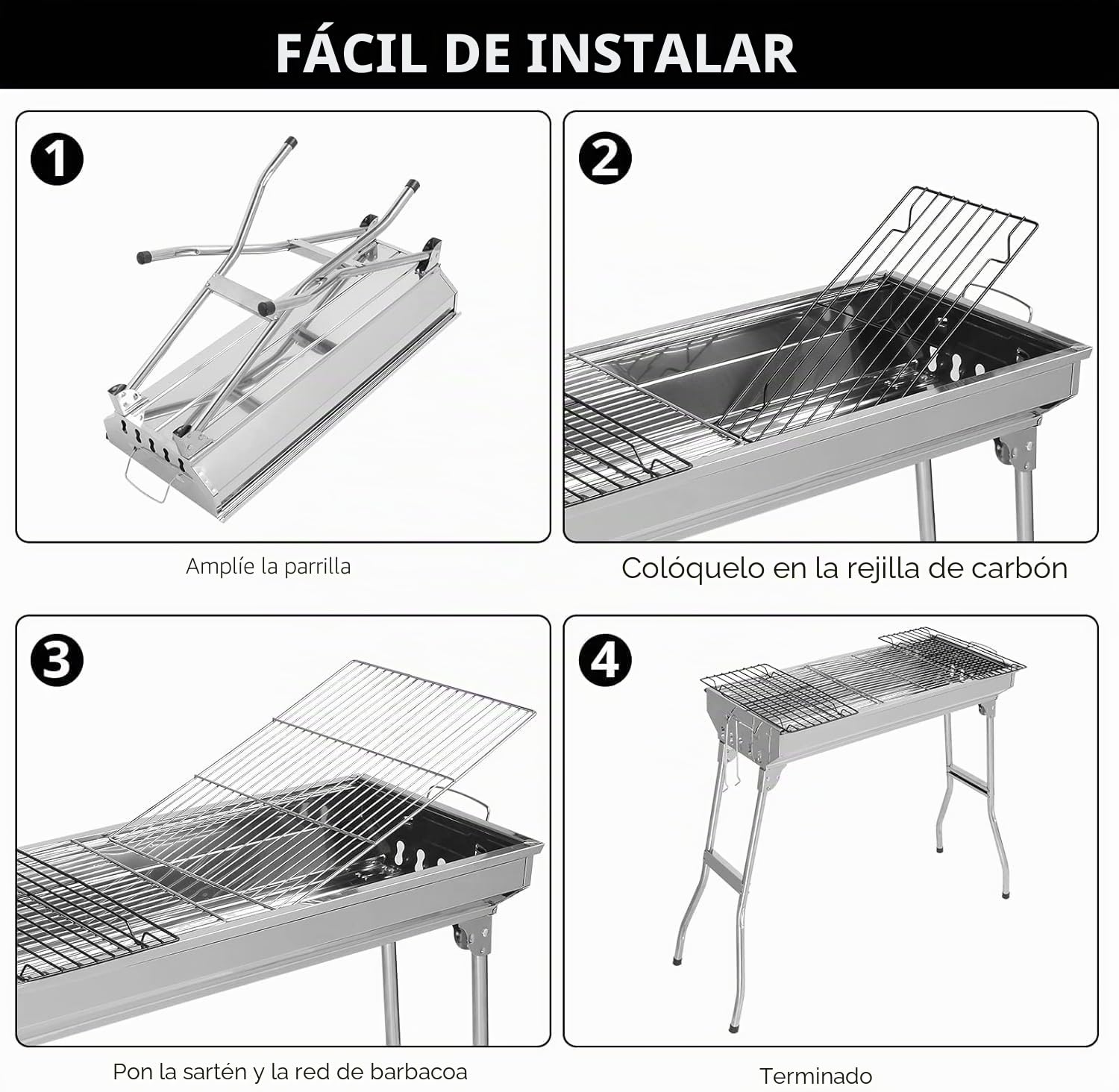 Leadzm - Barbacoa de carbón de leña, acero inoxidable, barbacoa plegable de camping, 70 x 31 x 71 cm, exterior, terraza, camping, barbacoa, uso de 5 a 10 personas (70 x 31 x 71 cm)
