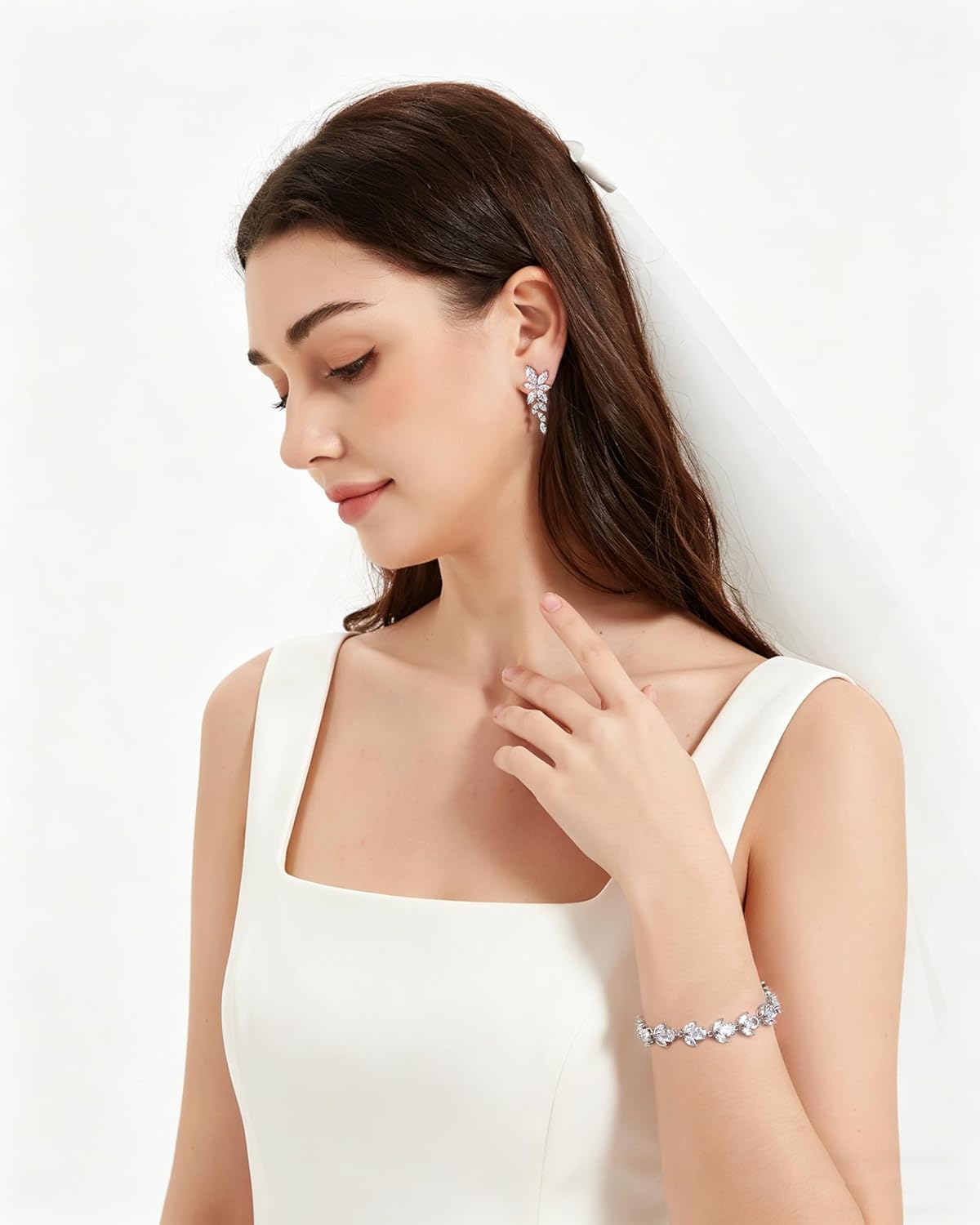 UDYLGOON Elegant Bride Bridesmaid Wedding Prom Jewelry Set, Cubic Zirconia Dangle Earrings Tennis Bracelet Set for Women