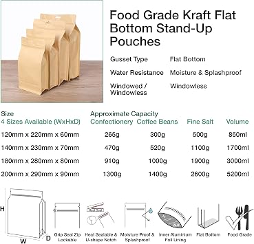 Evergreen Goods Kraft Resealable Ziplock Food Pouches 140 x 230 mm | 50pcs