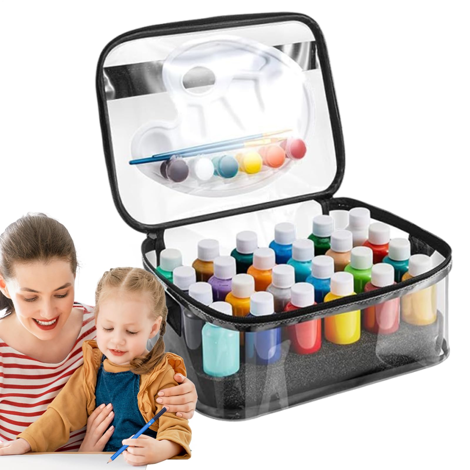 Mallette de peinture transparente pour 24 bouteilles de 60 ml d'encre et aérographe