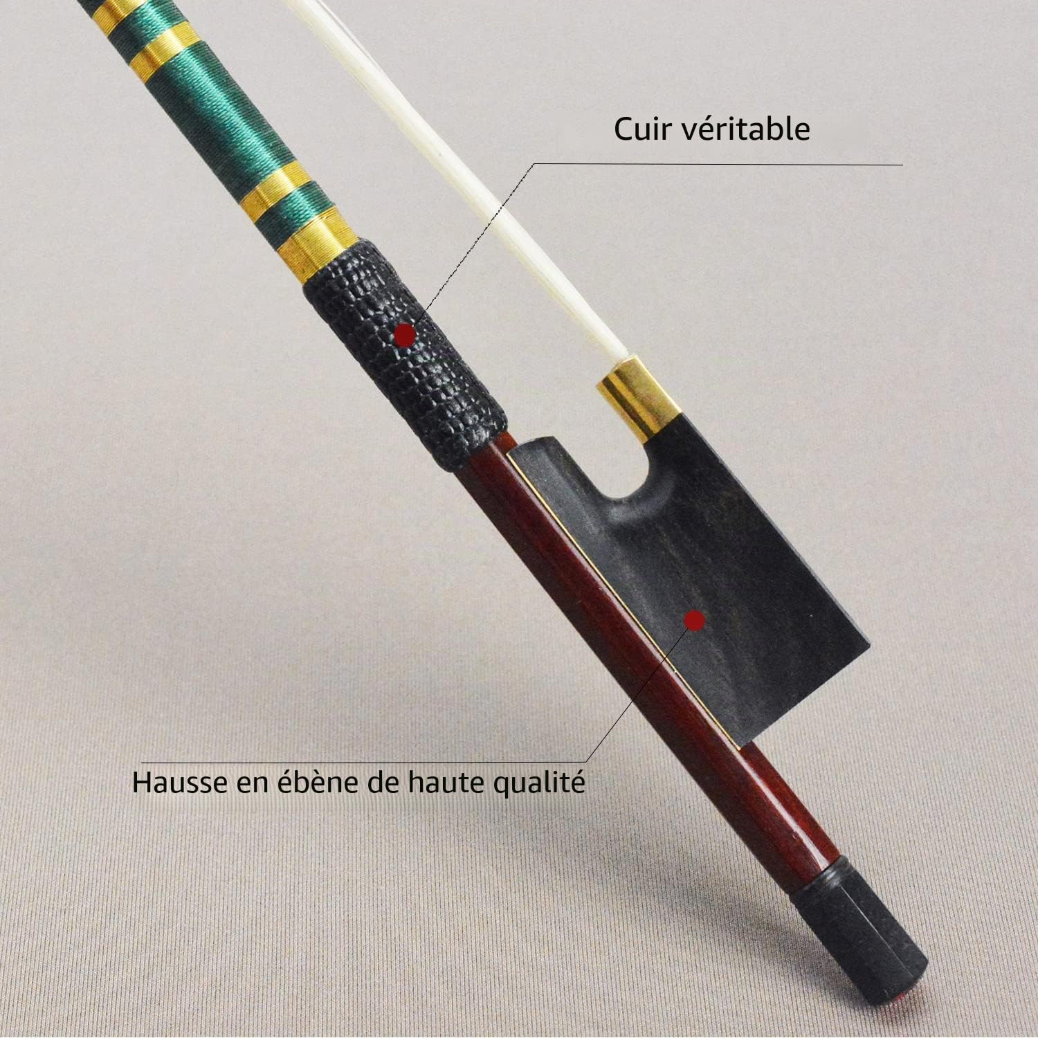 Archet de violon 4/4 en fibre de carbone avec pierres brillantes, crin de cheval naturel et fil doré