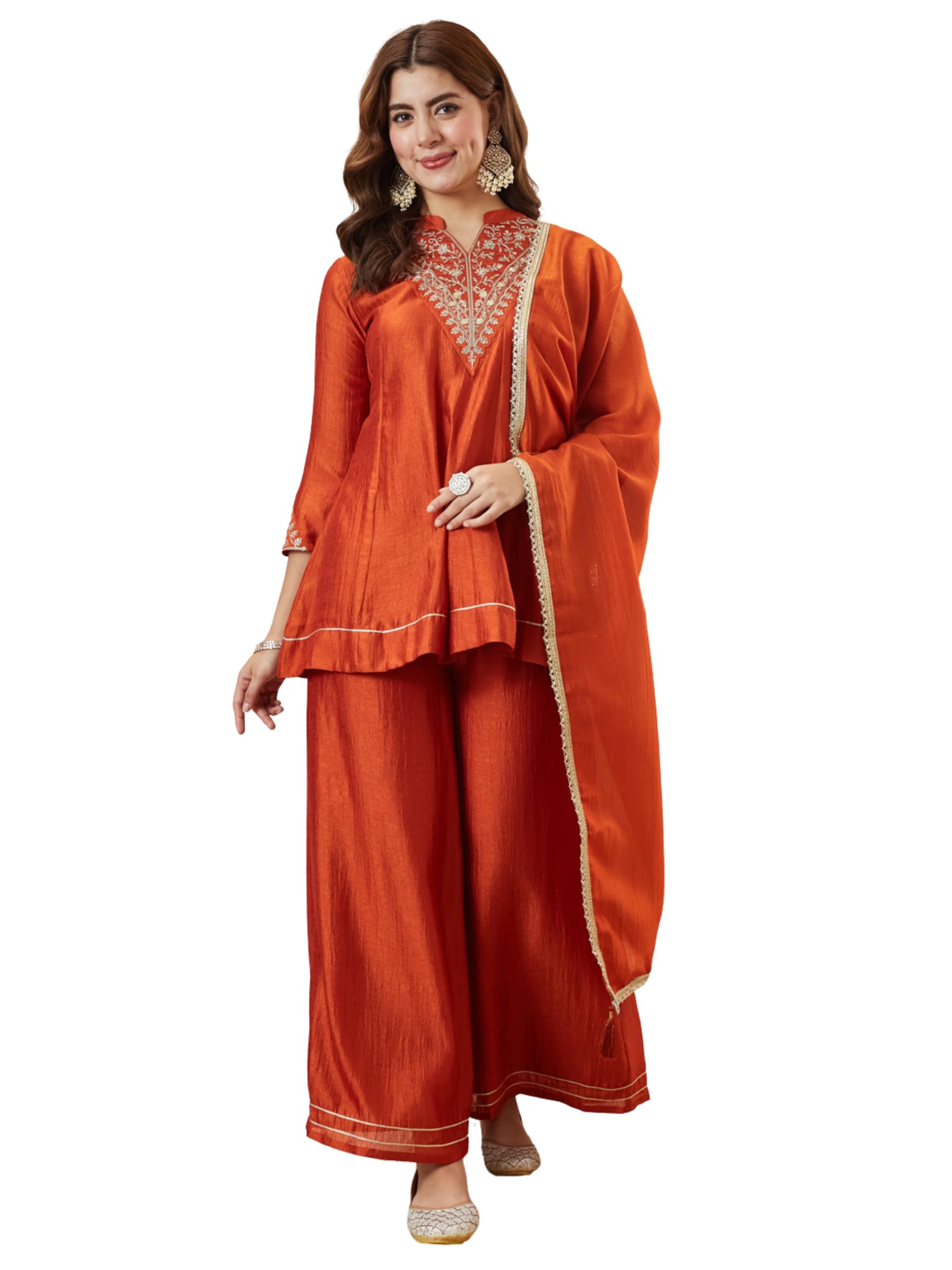 mokosh Women's Embroidered Kurta Set with Dupatta | Elegant Ethnic Wear Silk Blend Kurta Pant Set | Traditional Outfit for Party & Wedding-picture-43