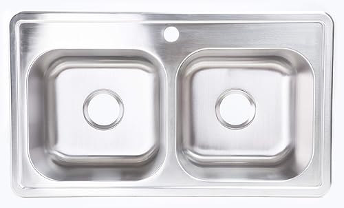 Miniatura 6 de ZUHNE Fregadero de cocina 33x19 para casas móviles, cuenco doble profundo de acero inoxidable