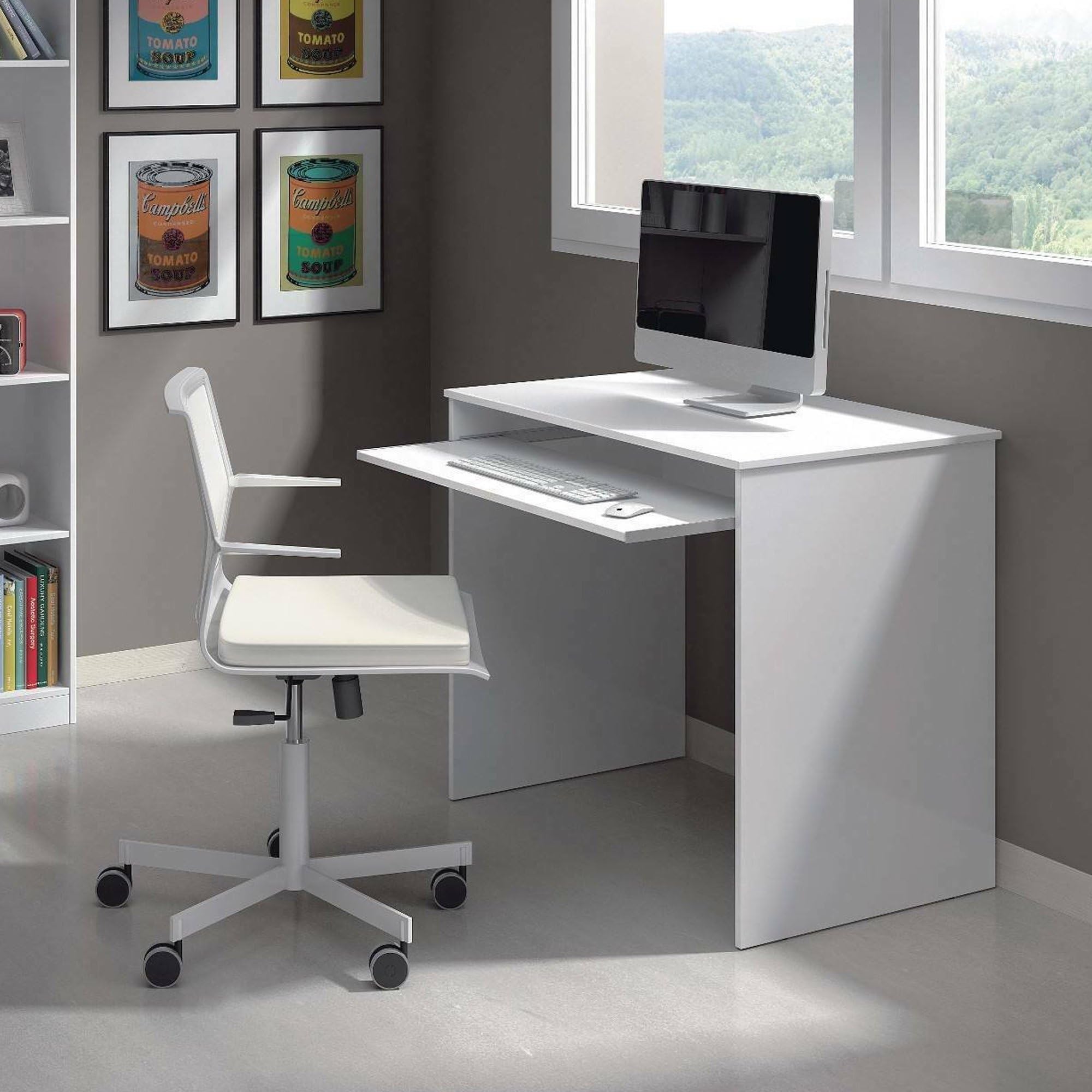 Dmora Bianco - Dayton Schreibtisch, Büroschreibtisch Mit Regal, Arbeitstisch Für Pc Für Büro Oder Schlafzimmer, Arbeitstisch, 90 X 54 X 79 Cm, Weiß