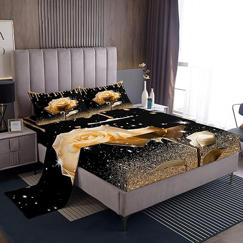 Manfei Juego de sábanas 3D de rosa jengibre tamaño matrimonial, juego de ropa de cama brillante con purpurina para decoración de habitación de niños disponible en Yaxa Colombia