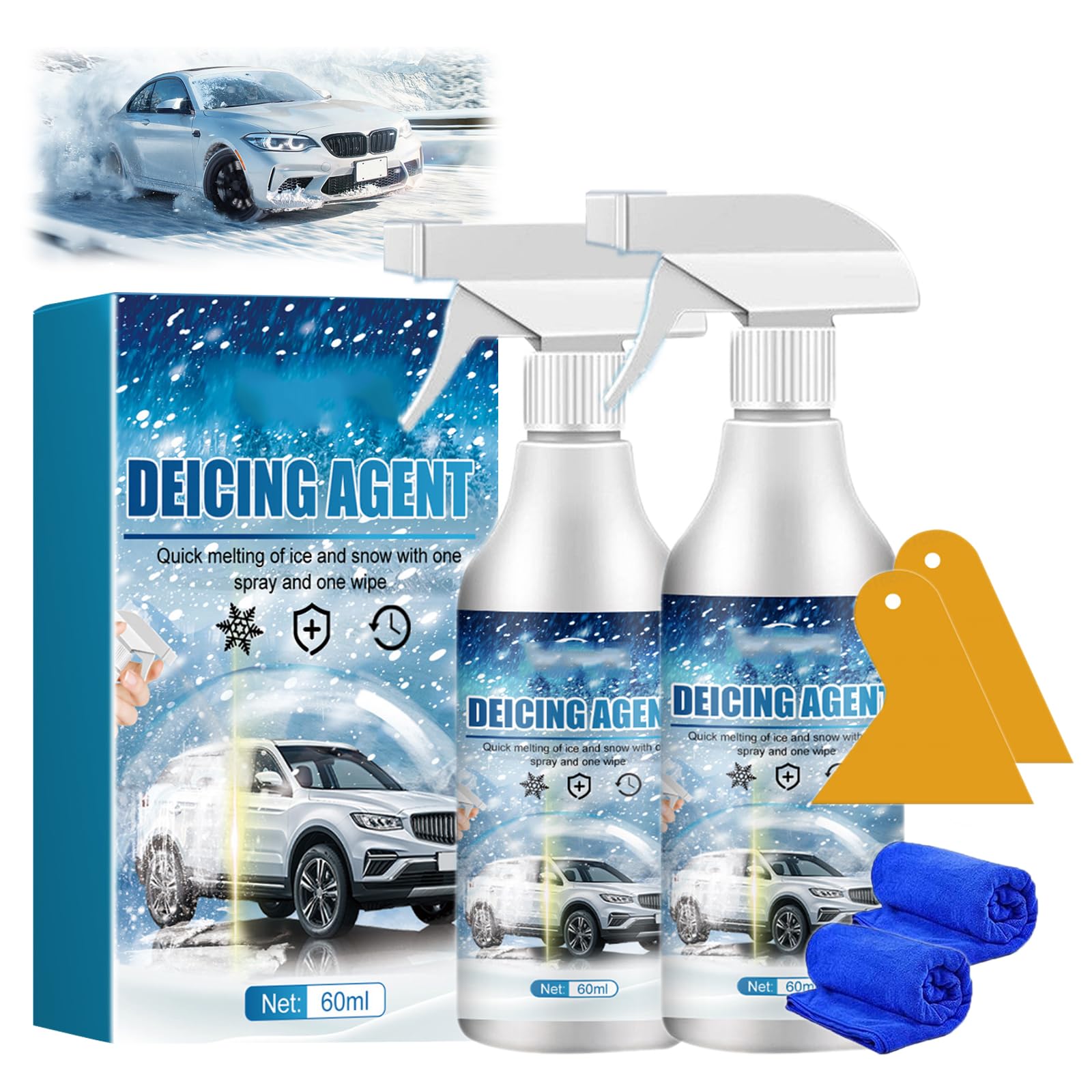 Car Windshield Snow Melting Coating Spray, Snow Repellent Spray De-Icer for Cars - Fast Ice &amp; Snows Remover, Winter Windshield &amp; Glass Coating Protection, Snow Meltings Agent for Car Ice Melting (2)