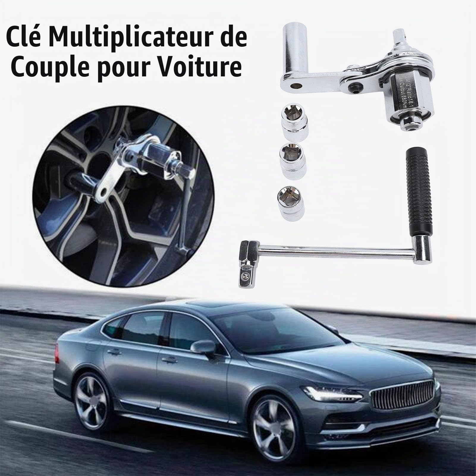 Clé multiplicatrice de Torsion Robuste, 3 200 Nm, 116 rapports de démultiplication, extracteur d'écrous de Roue avec Douilles de 17, 19 et 21 mm, pour Changement de pneus de