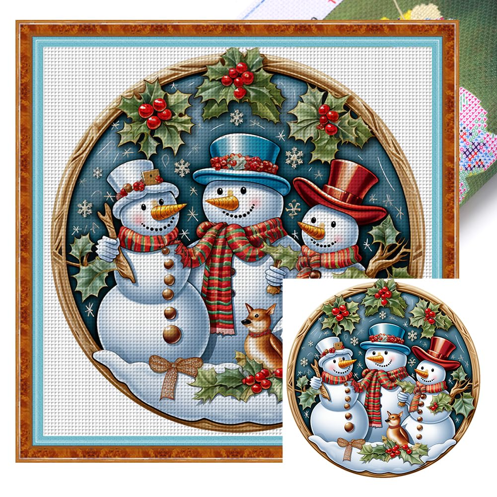 AMZGSHOP Full Embroidery Cotton Thread 11CT Xmas Snowman Cross Stitch