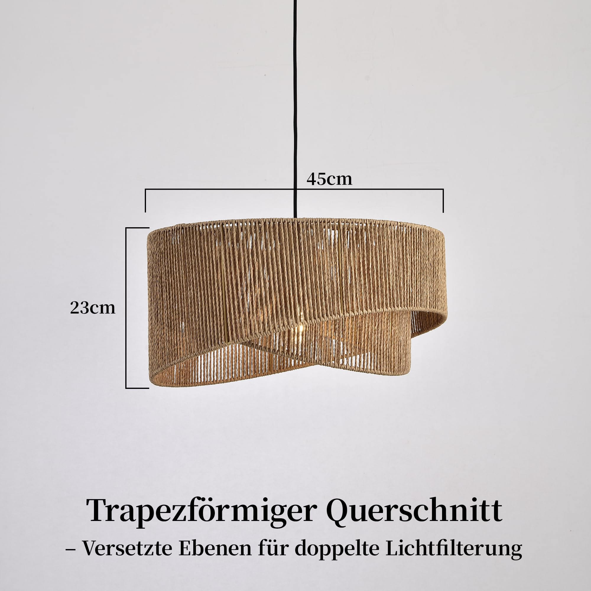 Hängelampe Skandi Ø45cm – 2-stufige Pendelleuchte aus Papierseil, Trapez-Design, höhenverstellbar, E27 – ohne Glühbirne