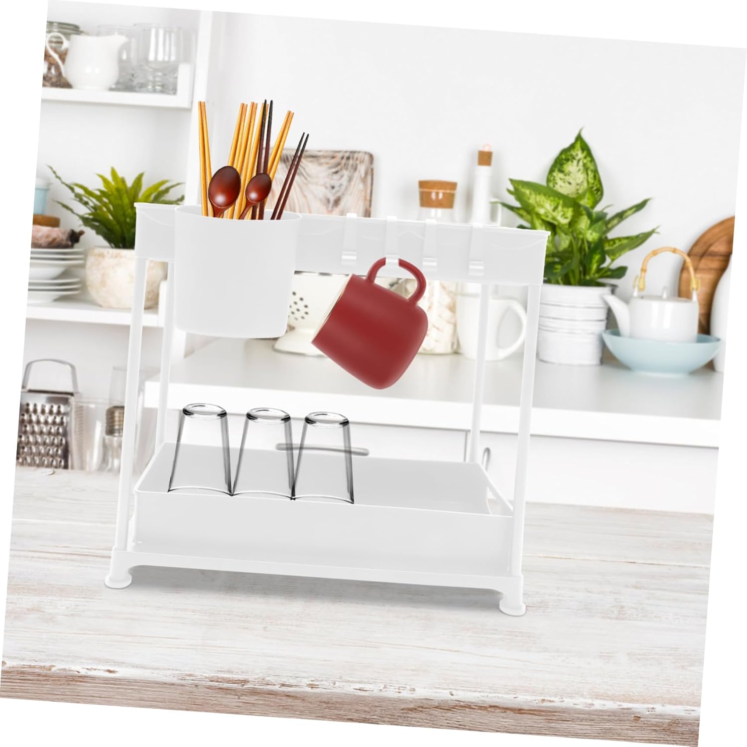 Under Sink Pull-out Cabinet Organizer Shelf Space-saving Kitchen Storage Rack with Guardrail Removable and Easy to Clean Suitable for Bathroom Countertop and Cabinet Use White