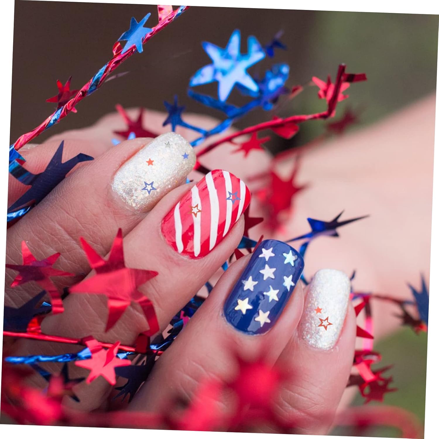 5sets Independence Day Nail Art Glitter of Star Shaped Nail Sequins DIY Decoration for Chunky Glitter Crafts for Women and Manicure Needs 6boxes*5
